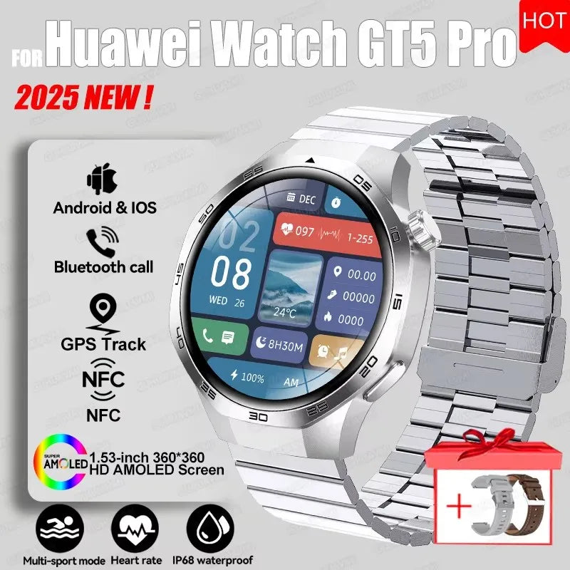 GUHUAVMI GT 5 Pro Smart Watch 2025 NEW | GPS Track & NFC Access | AMOLED Display | Stainless Steel Bracelet
