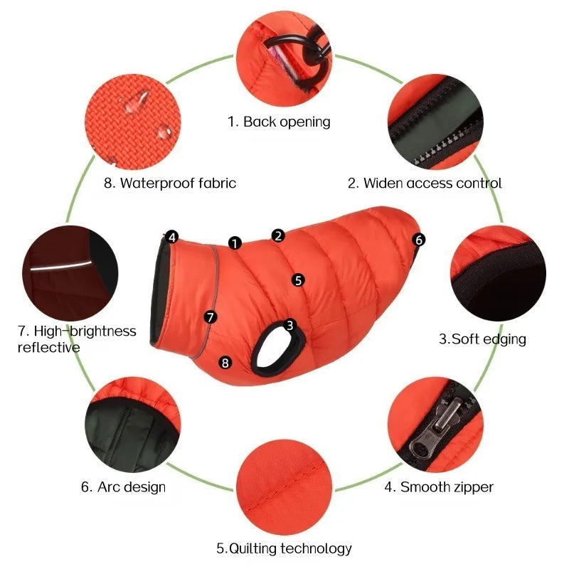 Reversible Double-Sided Puffer Dog Coat | Waterproof, Quilted Warmth & Packable Jacket | Small to Large Dogs