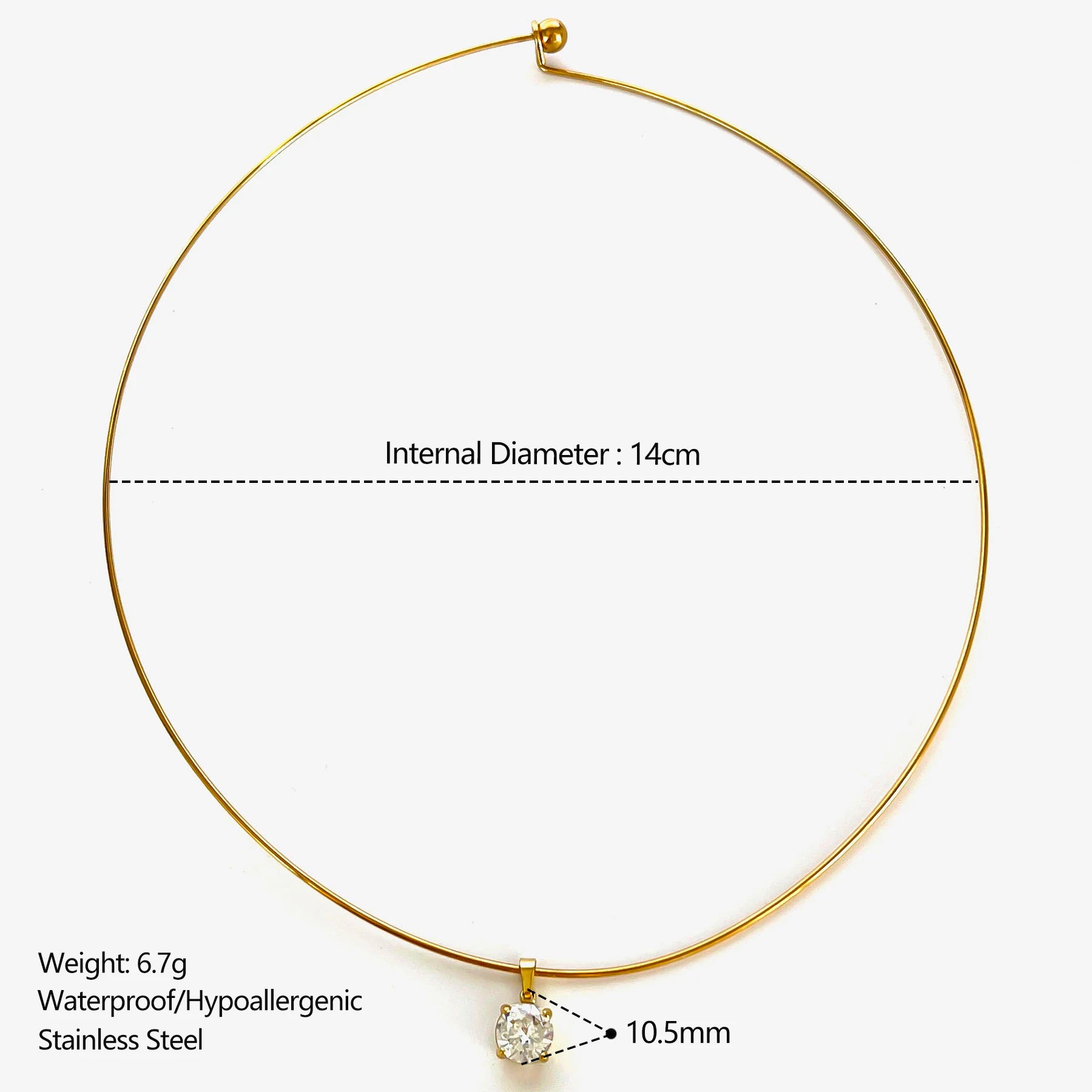 GHIDBK Women's AAAA Zirconia Choker Necklace | Stainless Steel Gold Tone Solitaire Pendant | Multi-Cut Trendy Jewellery