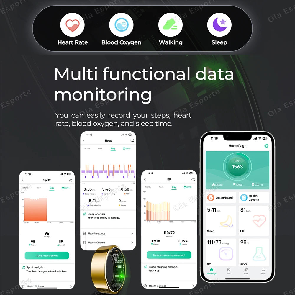 SIMSONLAB Smart Ring 2025 | 7-Day Battery, IP68 Waterproof Health Tracker | HR, SpO2 & Remote Camera