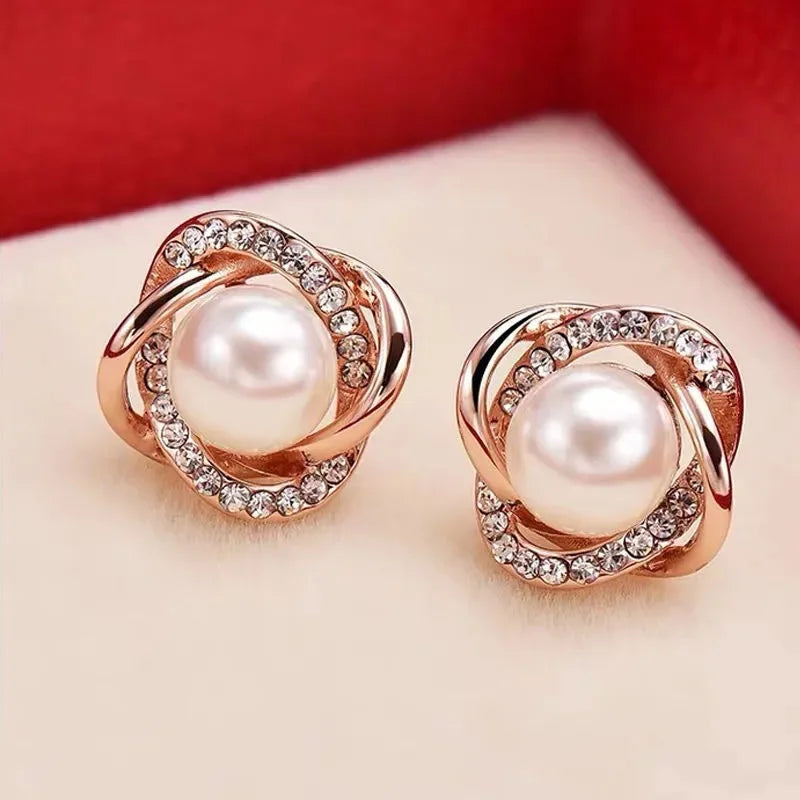Knot Pearl & Zirconia Stud Earrings | Certified S925 Sterling Silver Fine Jewellery | Intertwined Wedding Accessory