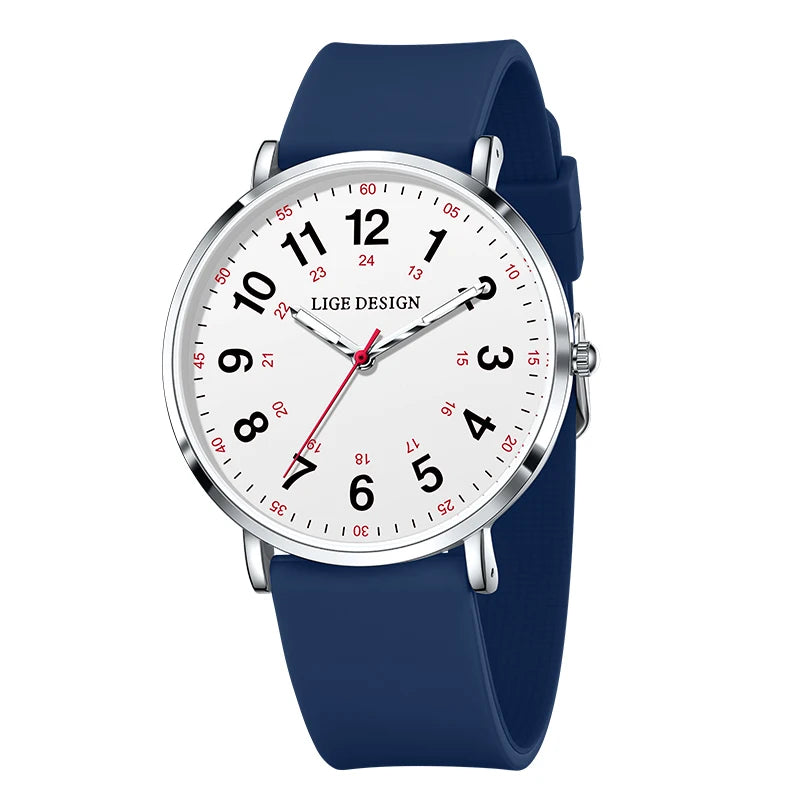 LIGE Luxury Women's Watch, Elegant and Modern, Silicone Strap, Luminous Dial, Waterproof, Quartz Movement.
