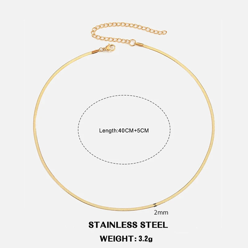 LOVBEAFAS Waterproof Snake Chain Necklace | Stainless Steel Herringbone Link | Gold & Silver Trend | 2mm-5mm Width