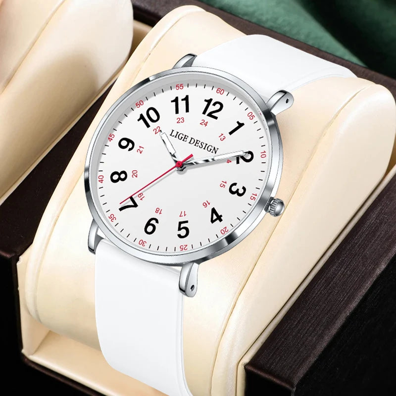 LIGE Luxury Women's Watch, Elegant and Modern, Silicone Strap, Luminous Dial, Waterproof, Quartz Movement.