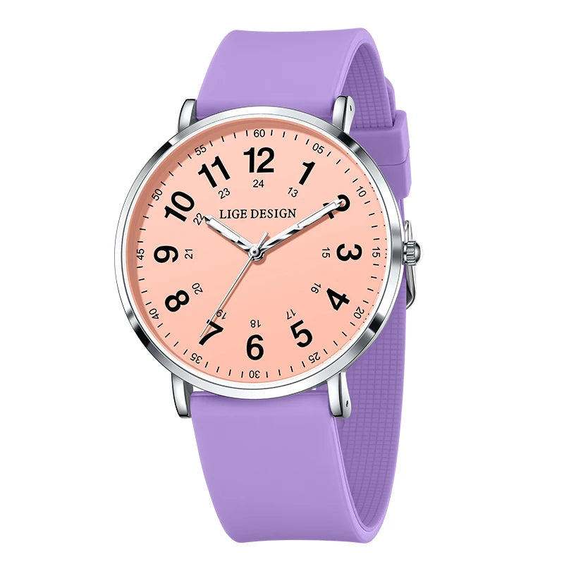 LIGE Luxury Women's Watch, Elegant and Modern, Silicone Strap, Luminous Dial, Waterproof, Quartz Movement.