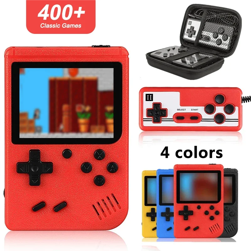 Retro handheld game console with 400 built-in FC games, portable case, 3-inch LCD screen, video game.