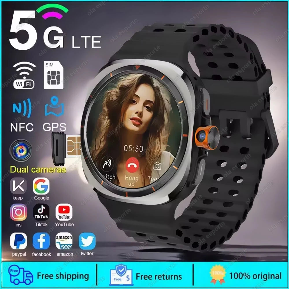 Smartwatch Ultra 8 4/5G, HD 480x480 screen, Heart Rate Monitoring, Camera, NFC, GPS, Compass and 1480mAh Battery.