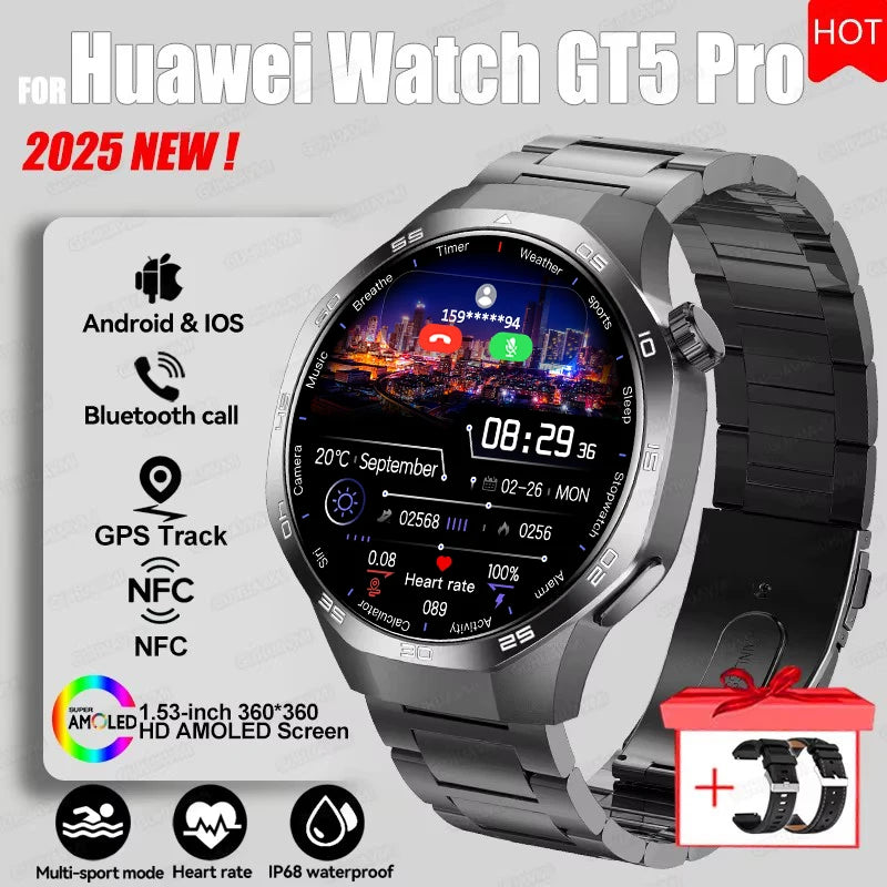 GUHUAVMI GT 5 Pro Smart Watch 2025 NEW | GPS Track & NFC Access | AMOLED Display | Stainless Steel Bracelet