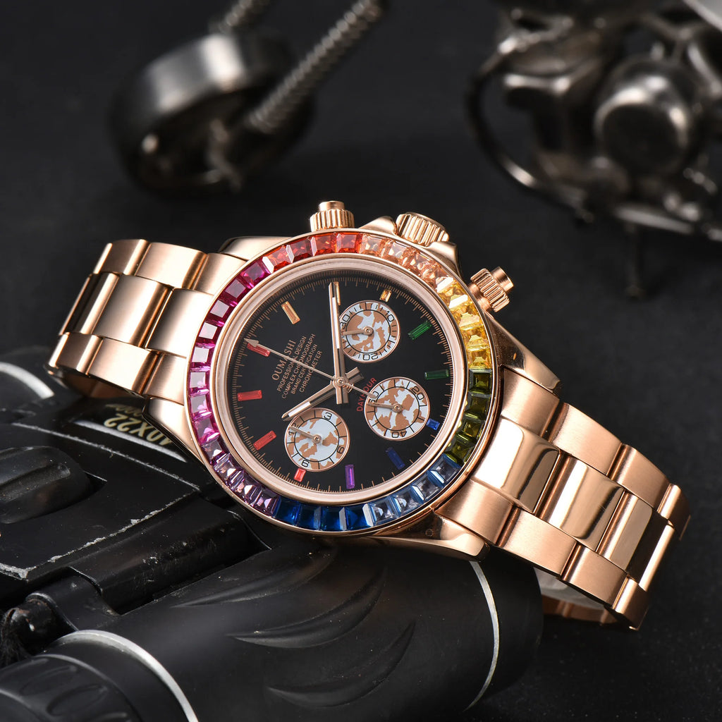 OUMASHI VK63 Luxury Men's Sports Watch with Sapphire Crystal, Stainless Steel, Water Resistant