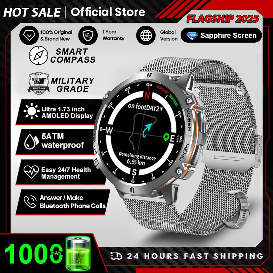 Smartwatch | PENGAGAR TANK X3 | Men's | Water Resistant up to 5 ATM | 1000 mAh Battery | GPS | Compass | Bluetooth | AMOLED Screen