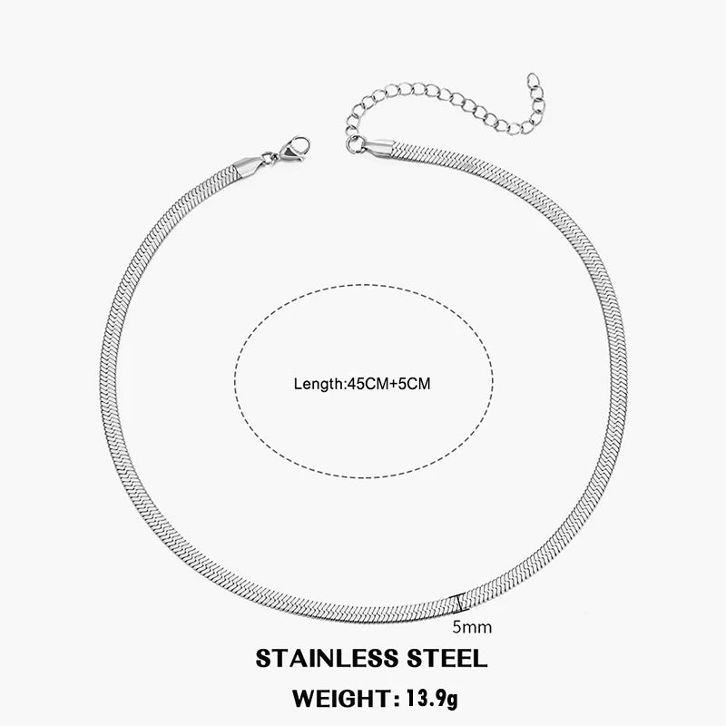 LOVBEAFAS Waterproof Snake Chain Necklace | Stainless Steel Herringbone Link | Gold & Silver Trend | 2mm-5mm Width