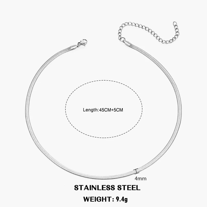 LOVBEAFAS Waterproof Snake Chain Necklace | Stainless Steel Herringbone Link | Gold & Silver Trend | 2mm-5mm Width