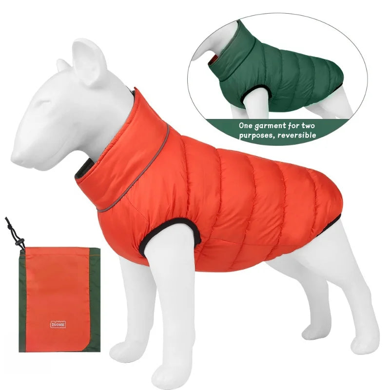 Reversible Double-Sided Puffer Dog Coat | Waterproof, Quilted Warmth & Packable Jacket | Small to Large Dogs