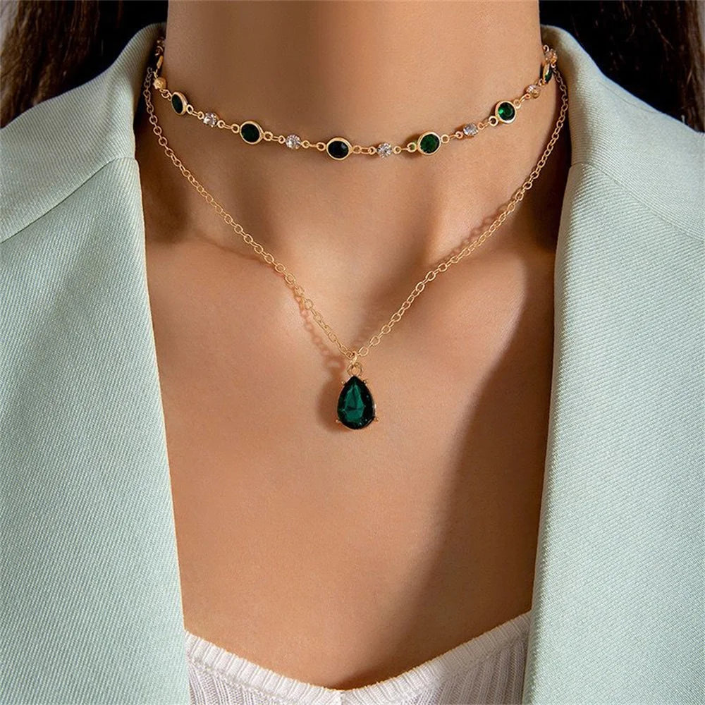 MAA-OE Punk Statement Choker Necklace | Geometric Rhinestone Pendant | Gold/Silver Tone Alloy Fashion Jewellery