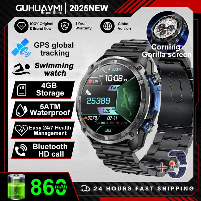 Smartwatch | GUHUAVMI X-Series Outdoor | Video Play | 4GB RAM | AMOLED Screen, GPS | Offline Maps | Military Style | Waterproof up to 30m