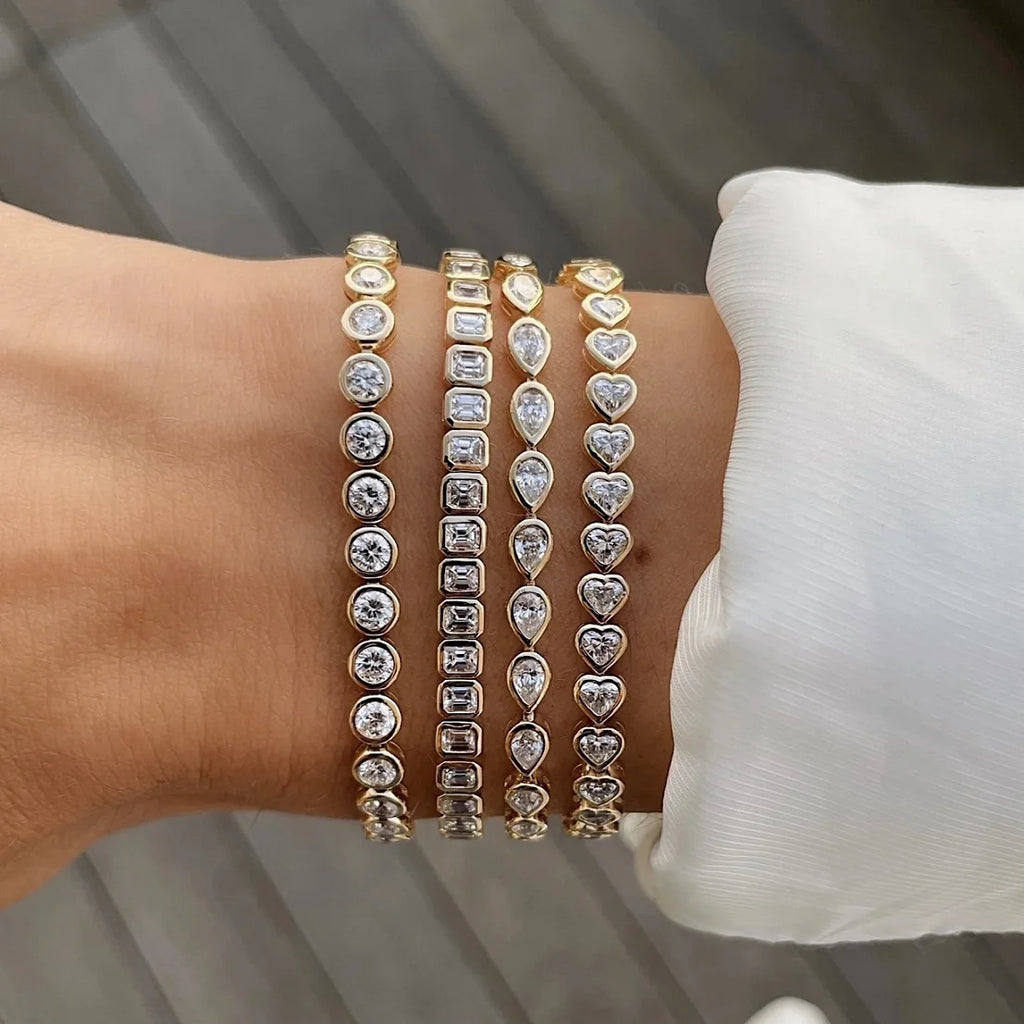 sdzstone Multi-Cut CZ Tennis Bracelet | AAA Cubic Zirconia | Gold Plated Geometric Stacking Jewellery | 15cm+4cm