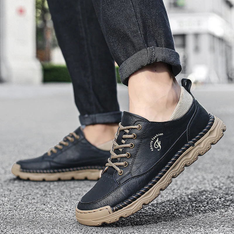 Men's Split Leather Casual Oxford Trainers | Rubber Outsole Grip | Breathable Stitching Detail | Spring/Autumn
