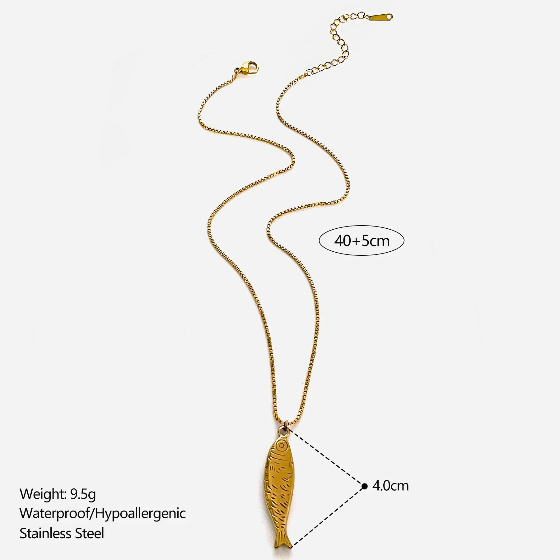 GHIDBK Women's Gold Plated Fish Pendant Necklace | 316L Stainless Steel Waterproof Chain | Trendy Beach Jewellery