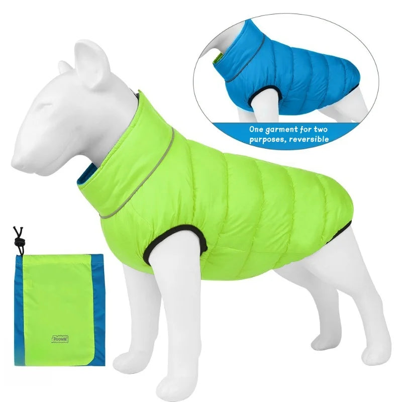 Reversible Double-Sided Puffer Dog Coat | Waterproof, Quilted Warmth & Packable Jacket | Small to Large Dogs