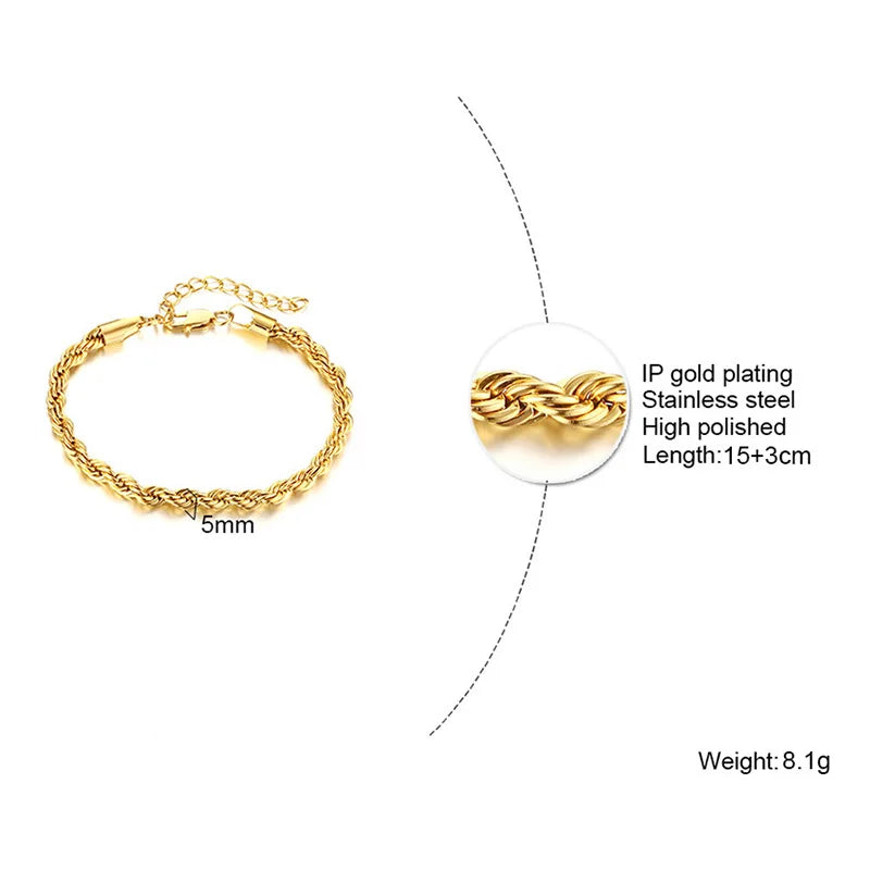 Meaeguet Gold Plated Stainless Steel Bracelets | Anti-Tarnish Chain Link Jewellery | Trendy Stacking Styles