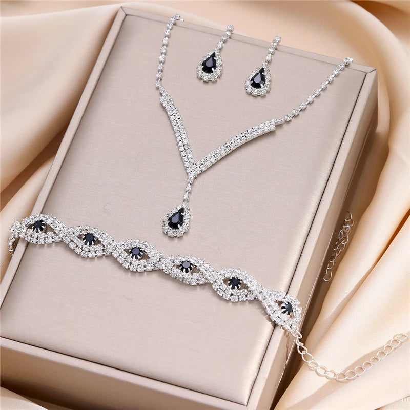 17KM Women's Classic Water Drop Zirconia Jewellery Set | Necklace, Earrings & Bracelet | Wedding Party Accessory