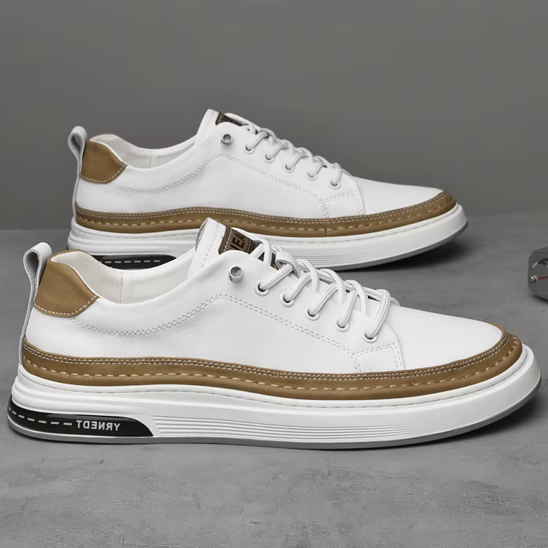 MOGACIILLO 1131 Men's Genuine Leather Casual Trainers | White Cow Leather Slip-On Shoe | Breathable & Massage