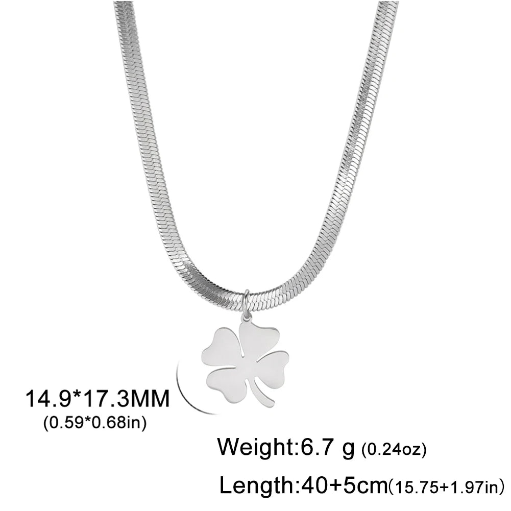 Skyrim Waterproof Lucky Clover Pendant Necklace | Stainless Steel Snake Chain | Anti-Tarnish Hypoallergenic Jewellery