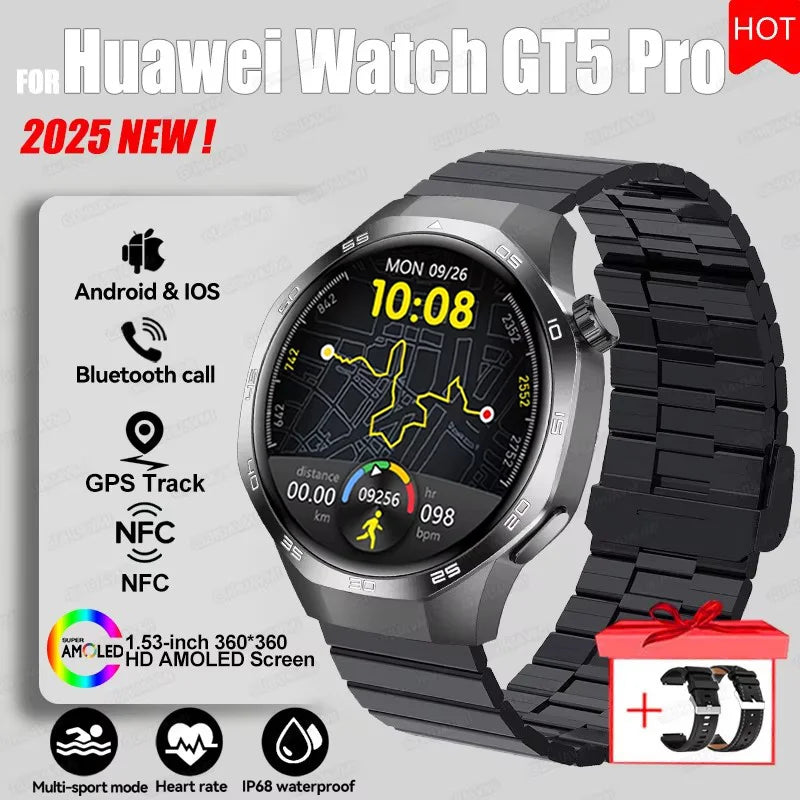 GUHUAVMI GT 5 Pro Smart Watch 2025 NEW | GPS Track & NFC Access | AMOLED Display | Stainless Steel Bracelet