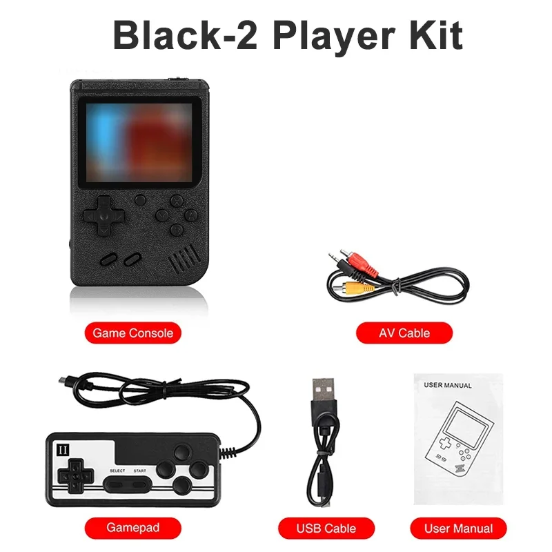 Retro handheld game console with 400 built-in FC games, portable case, 3-inch LCD screen, video game.