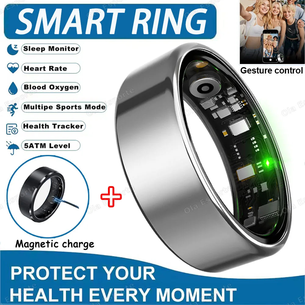 SIMSONLAB Smart Ring 2025 | 7-Day Battery, IP68 Waterproof Health Tracker | HR, SpO2 & Remote Camera