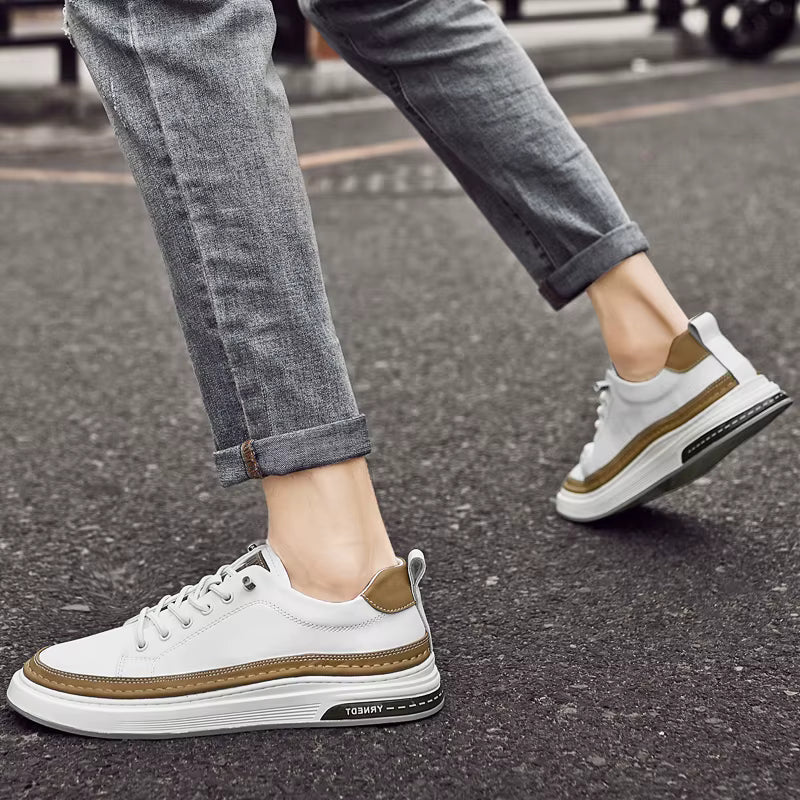 MOGACIILLO 1131 Men's Genuine Leather Casual Trainers | White Cow Leather Slip-On Shoe | Breathable & Massage