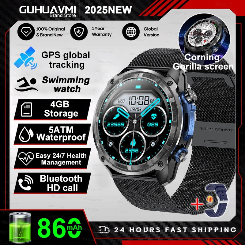 Smartwatch | GUHUAVMI X-Series Outdoor | Video Play | 4GB RAM | AMOLED Screen, GPS | Offline Maps | Military Style | Waterproof up to 30m