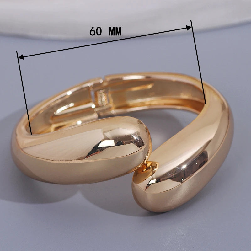 ZHUWEI Women's Gold Plated Open Bangle | Chunky Sculptural Wrist Cuff | Zinc Alloy Fashion Jewellery