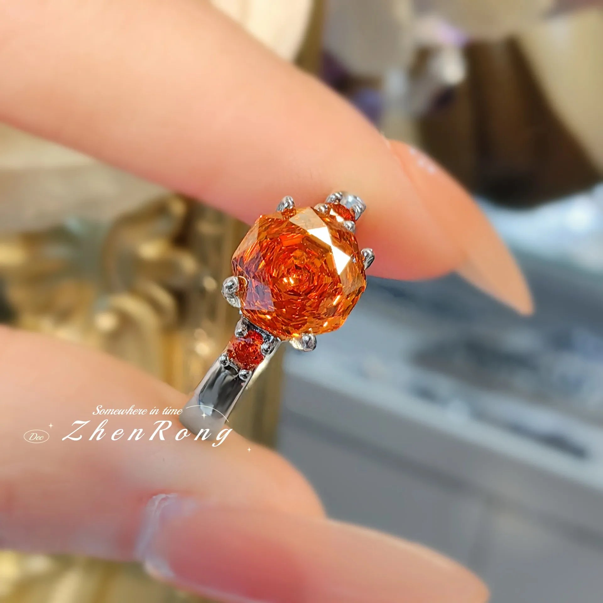 ZhenRong Women's Iridescent Crystal Jewellery Set | Adjustable Ring, Necklace & Stud Earrings | Wedding Party Trend