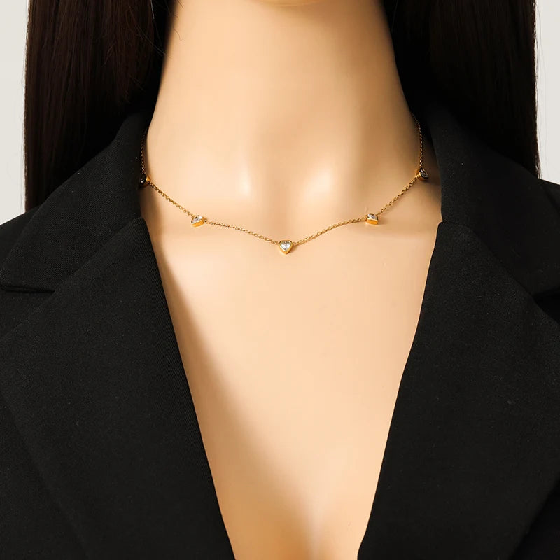 GANEMLY Women's Heart Solitaire Jewellery Set | 316 Stainless Steel Necklace, Bracelet & Studs | Anti-Tarnish