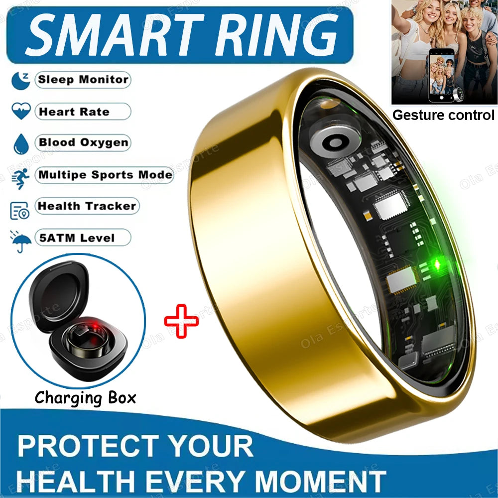 SIMSONLAB Smart Ring 2025 | 7-Day Battery, IP68 Waterproof Health Tracker | HR, SpO2 & Remote Camera