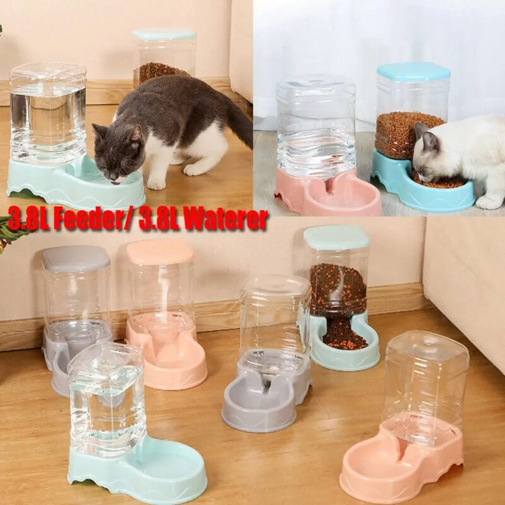 Gravity-Fed Pet Feeder & Waterer | Automatic PP Food Dispenser & Water Bottle | High-Capacity for Cats & Dogs