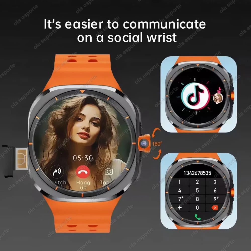 Smartwatch Ultra 8 4/5G, HD 480x480 screen, Heart Rate Monitoring, Camera, NFC, GPS, Compass and 1480mAh Battery.