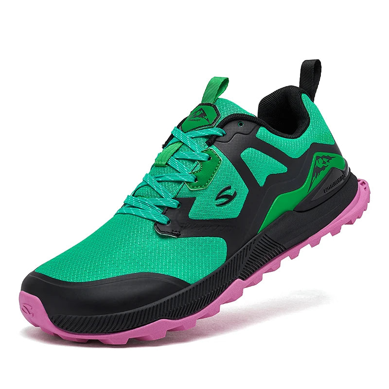 HOBIBEAR Men's Casual Trail Sneaker | Non-slip Rubber Outsole | Hiking & Walking Shoe | Green/Black/Pink