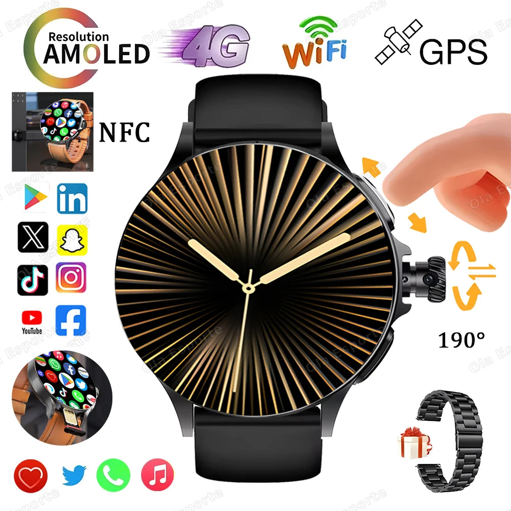 Smartwatch With SIM Card, NFC, GPS, Tracker, 5G/Wi-Fi, Bluetooth, 800W Camera, 1.95" Screen, 1000mAh Battery.