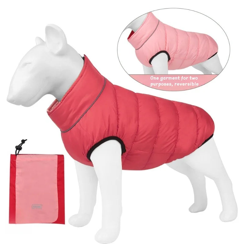 Reversible Double-Sided Puffer Dog Coat | Waterproof, Quilted Warmth & Packable Jacket | Small to Large Dogs