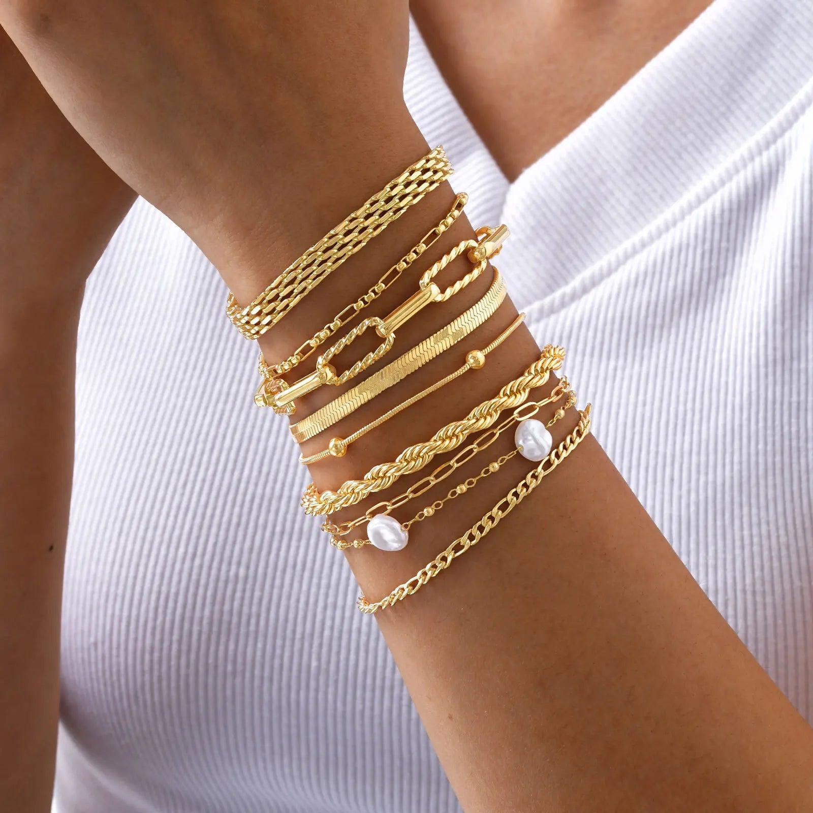 Meaeguet Gold Plated Stainless Steel Bracelets | Anti-Tarnish Chain Link Jewellery | Trendy Stacking Styles