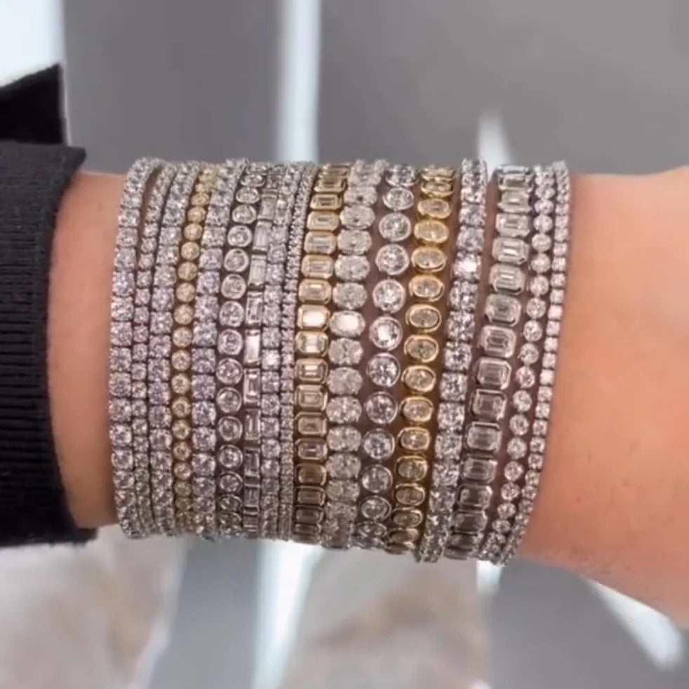 sdzstone Multi-Cut CZ Tennis Bracelet | AAA Cubic Zirconia | Gold Plated Geometric Stacking Jewellery | 15cm+4cm
