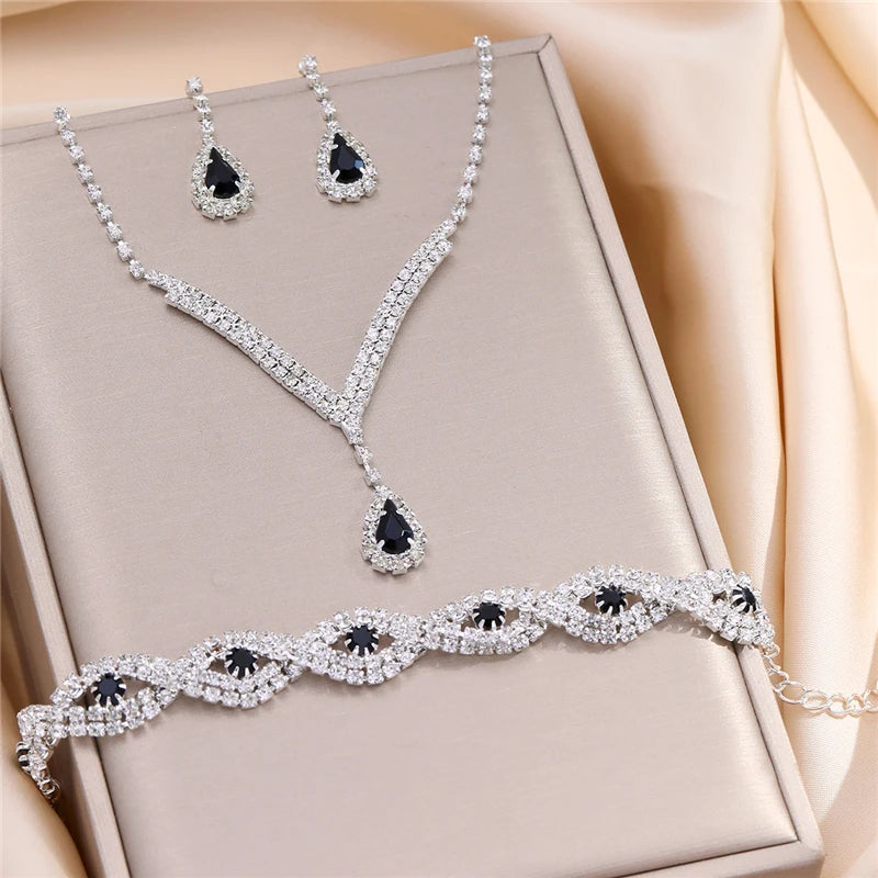 17KM Women's Classic Water Drop Zirconia Jewellery Set | Necklace, Earrings & Bracelet | Wedding Party Accessory