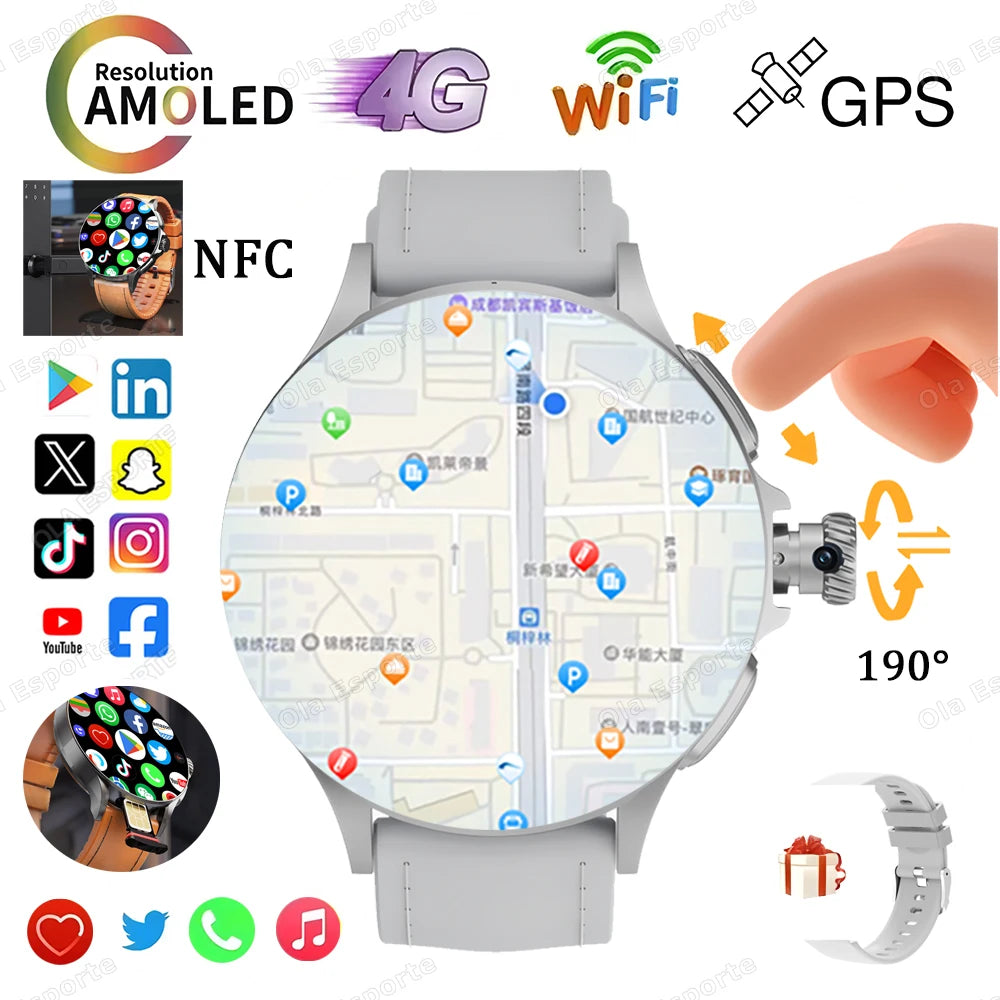 Ola Sport 4G Men's Smartwatch with NFC, GPS, 2GB + 16GB Storage, Dual HD 466x466 Camera, 2G/4G SIM Card, Wi-Fi