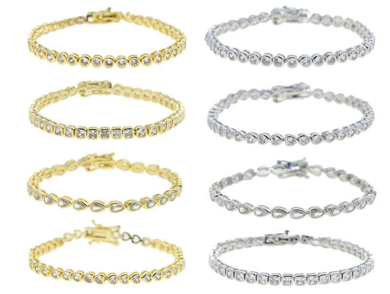 sdzstone Multi-Cut CZ Tennis Bracelet | AAA Cubic Zirconia | Gold Plated Geometric Stacking Jewellery | 15cm+4cm