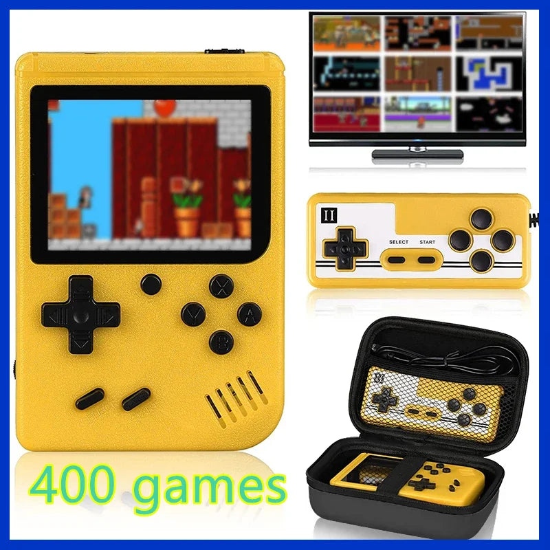 Retro handheld game console with 400 built-in FC games, portable case, 3-inch LCD screen, video game.