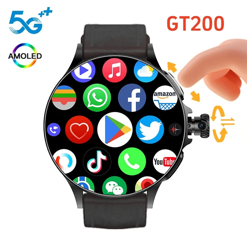 HOT GT200 Smartwatch with Android 10.0 operating system, GPS, Wi-Fi and SIM card slot. 1.95-inch AMOLED screen, rotating camera