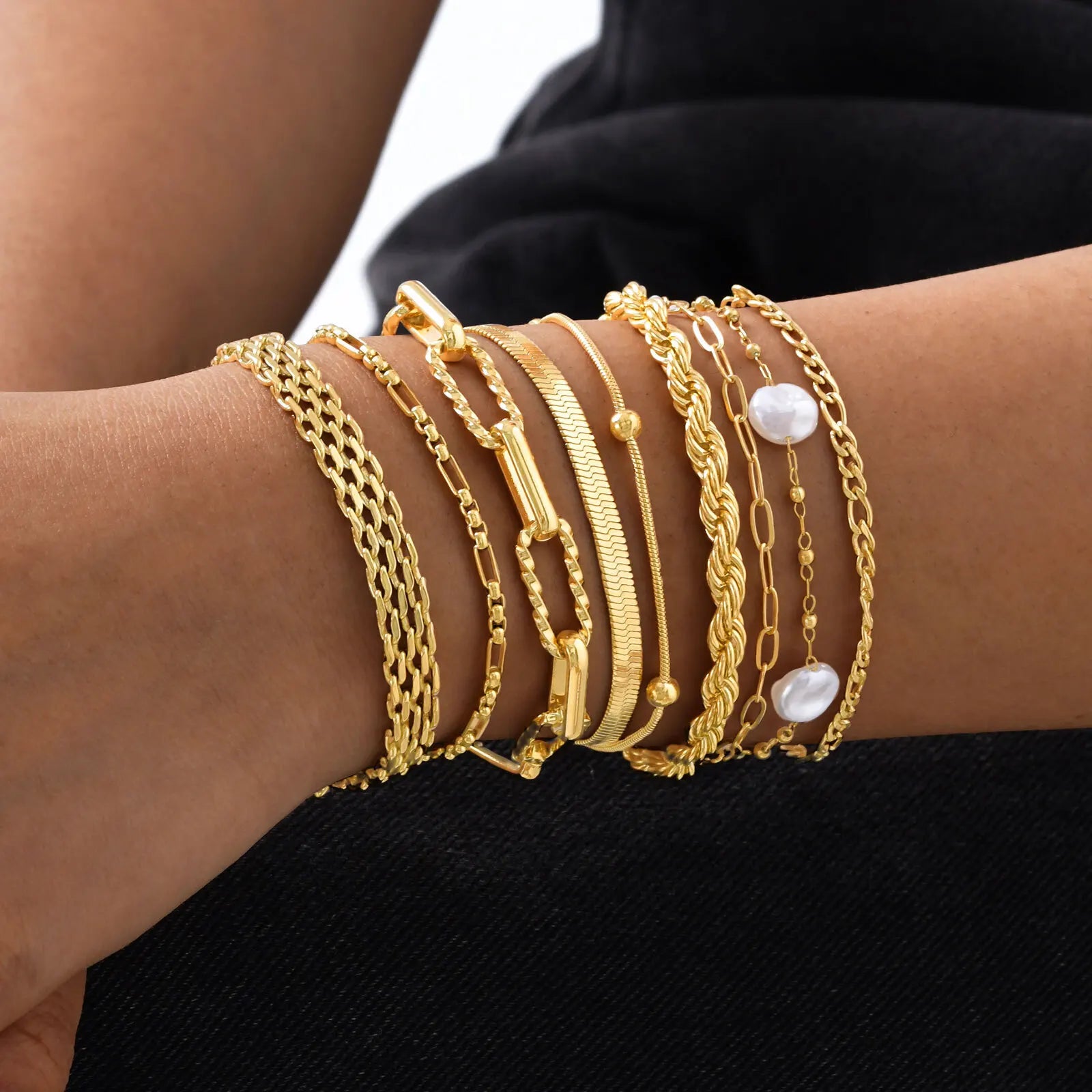 Meaeguet Gold Plated Stainless Steel Bracelets | Anti-Tarnish Chain Link Jewellery | Trendy Stacking Styles