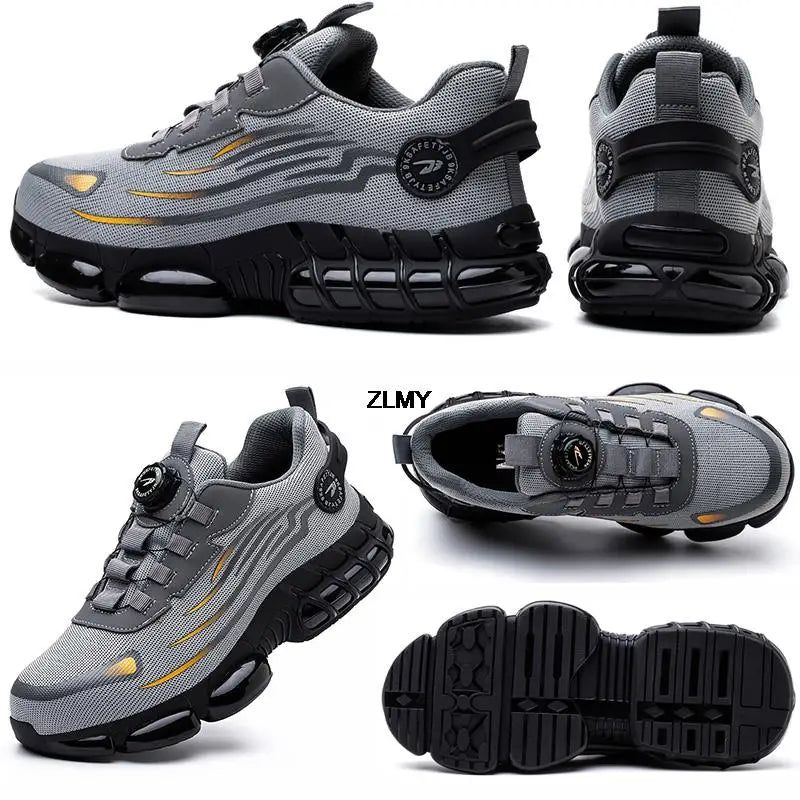 ZLMY Men's Steel Toe Safety Sneakers | Puncture-Proof | Quick Dial-Lock Closure | Breathable Work Shoes